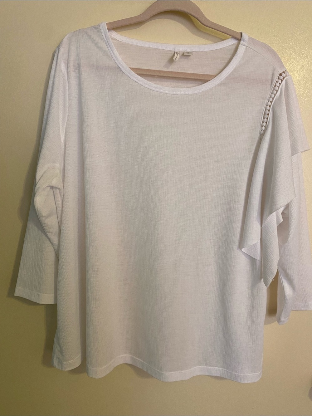 Cato White Long Sleeve Ruffle Accent Top